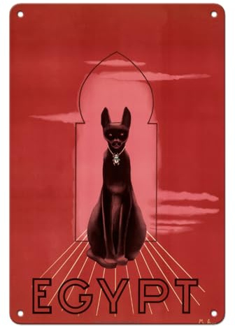Pacifica Island Art Egypt - Bastet (Bast) the Ancient Egyptian Black Cat Feline Goddess - Vintage Travel Poster by M. Azmy c.1947-8 x 12 inch Vintage Metal Tin Sign
