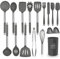 AILUKI Silikon Kochgeschirr Set, Küchengerät 17 teiliges Küchenhelfer Set, Antihaft Hitzebeständiger Silikonspatel Set, Küchenutensilien mit Edelstahlgriff Grau