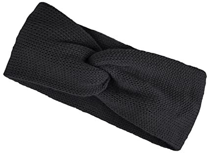 Neverless® Damen Stirnband Strick Winter Knoten Ohrenschutz Knite Headband schwarz unisize