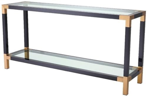 Casa Padrino Luxus Konsole Schwarz/Messingfarben 150 x 40 x H. 75 cm - Edelstahl Konsolentisch mit Glasplatten - Luxus Möbel