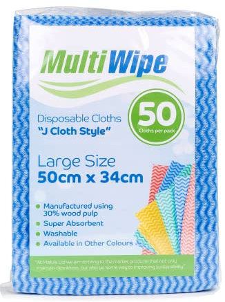 Multi Wipe 50 panni per la pulizia grandi in tessuto J blu, 50 cm x 34 cm, super assorbenti, ideali per cucine e bagni, anche in confezioni da 100, 200 e 500