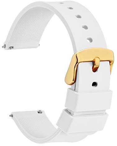 WOCCI 18mm Libération Rapide Bracelet de Montre Silicone avec Boucle Dorée (Blanc)