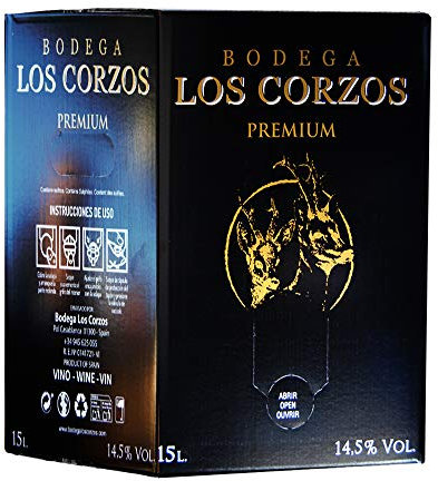 Bag in Box 15L Vino Tinto PREMIUM (Equivalente a 20 Botellas de 750 ml) vino tinto con grifo y asa incorporada con la máxima calidad de Bodega Los Corzos