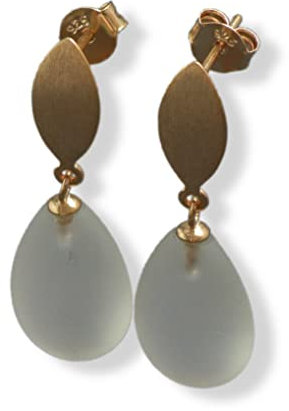 Pendientes de cristal de roca mate, baño de oro rosa