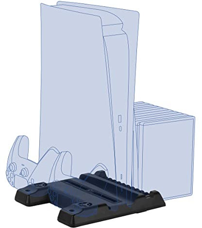 Konix Mythics Cool & Charge Spaceship Ladestation für Konsole, 2 DualSense Controller und bis zu 11 PS5 Spiele - Schwarz