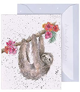 Wrendale - GE064 - Grußkarte, Doppelkarte mit Umschlag, Mini Karte, Nur für dich, Faultier, hanging around, 7,5cm x 9cm