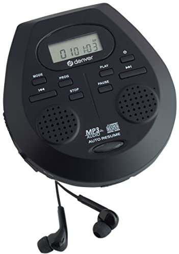 Denver Portable CD Player With Speakers/CD Walkman Discman/CDs, MP3 & Audio Book / 40 Second Antishock/Resume Play/Mini CD Player Portable with Bass Boost/For Car, Kids or Elderly - DMP-395