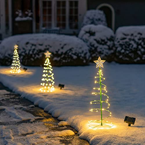 Albero di Natale a Spirale a LED, Luci di Via Dell'albero a Spirale da 50 cm, Alimentato a Batteria Solare, Alberi a Spirale Luminosi con Luci a Palo Decorazioni Natalizie