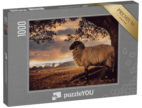 puzzleYOU: Puzzle 1000 Teile „Schaf mit schwarzem Kopf Steht unter einem Baum und blickt in die Ferne“ – aus der Puzzle-Kollektion Schafe & Lämmer