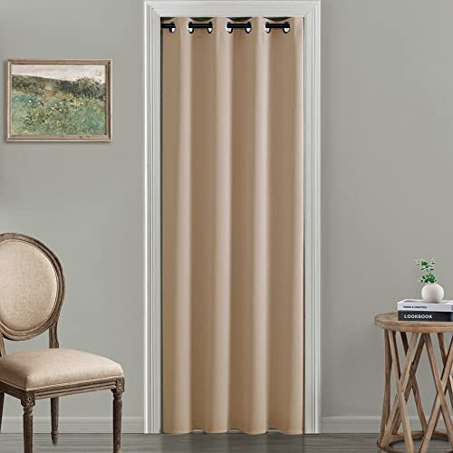 XTMYI Rideaux de Porte coulissante - 203,2 cm de Long - Panneau de Rideau Simple - Isolation Thermique - pour Chambre à Coucher, fenêtre, Salle de Bain, Porte - 106 x 203 cm - Beige Neutre