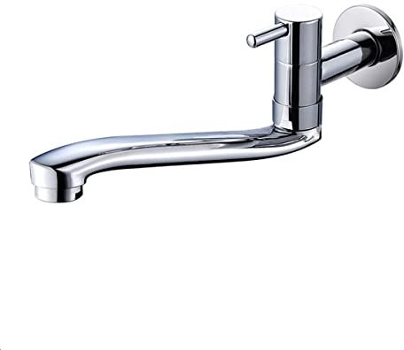 AIDE Wandmontierte Kaltwasser-Spültischarmatur, Einhebel-Messing-Wasserhahn für Küche, Garten, Outdoor, Waschspüle mit Edelstahlrohr, verchromt, 30,5 cm