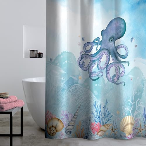 Catherine Lansfield Octopus Duschvorhang, 180 x 180 cm, Blau