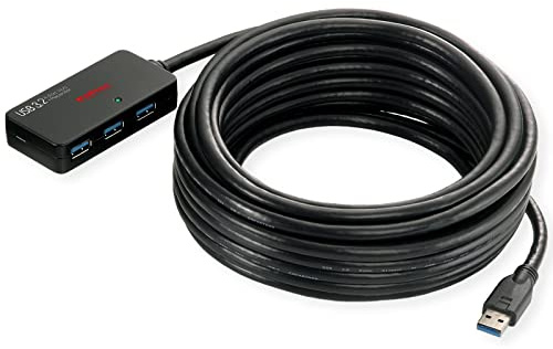 ROLINE USB 3.2 Gen 1 4-Port Hub mit Repeater, schwarz, 10 m