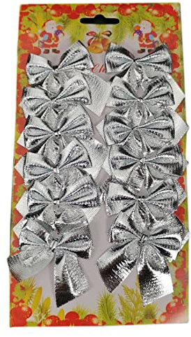 12x Silver 6cm Christmas Bows Tree Decoration (Silver)
