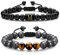 TINGN 2 Stück 8MM Beads Armbänder für Männer, Schmuck Natürliches Tigerauge Schwarze Lavastein Perlenarmbänder Stressabbau Perlen Verstellbare Anfangsarmband Perlen Buchstaben Obsdian Armbänder (M)