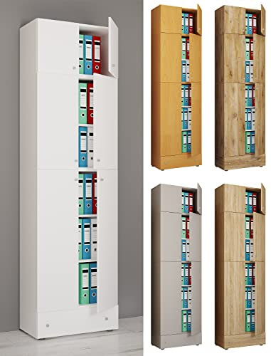 VCM XXL Büroschrank mit 5 Fächern mit Aufsatz und Schublade | moderner Aktenschrank mit Drehtüren | Maße ca. H. 240 x B. 70 x T. 39 cm – Lona 5-Fach