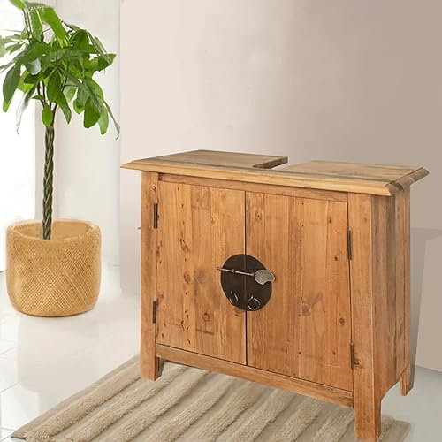 ZEYUAN Mobile Sottolavabo Bagno Massello di Pino Riciclato 70x32x63cm,Mobili,Armadietti e portaoggetti,Componenti di arredo,Componenti di arredo bagno(SPU:246035)