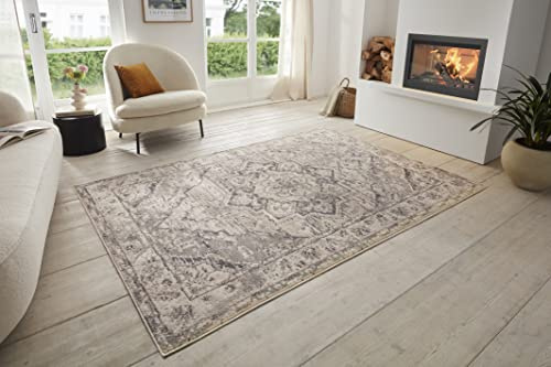 Hanse Home Sand Vintage Teppich – Orientalischer Kurzflor Wohnzimmerteppich Weicher Orient-Teppich Läufer für Schlafzimmer, Esszimmer, Wohnzimmer, Flur, Küche – Creme Grau, 200x280cm