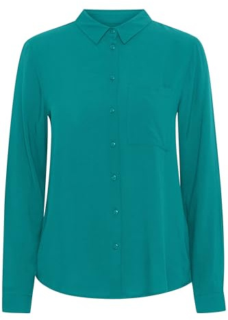 ICHI IHMAIN SH Damen Lange Bluse Langarm Basicbluse aus Reiner Viskose Nachhaltige zertifizierte EcoVero Viskose Hemdkragen Regular Fit, Größe:36, Farbe:Quetzal Green (185025)