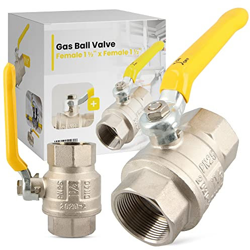 Gas Kugelhahn Gashahn Gas-Absperrhahn 1 1/2 x 1 1/2 IG Messing Kugelventil Absperrventil Hebelgriff Gaskugelhahn Flüssigkeiten Gas Absperrung