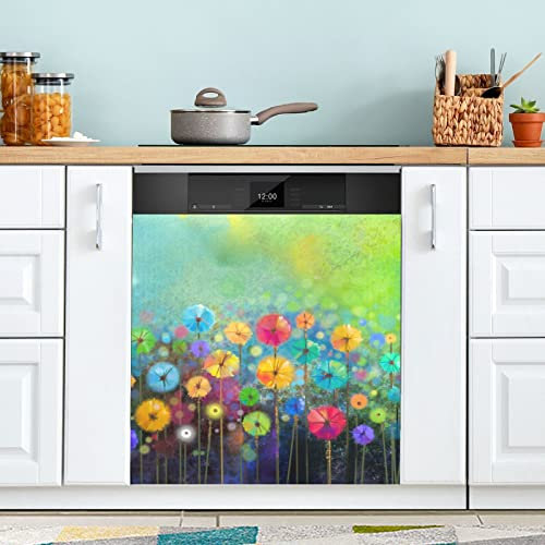 JIPONI Magnetische Abdeckung für Geschirrspüler, abstrakte bunte Blumen, Geschirrspüler, magnetisch, Küche, Kunst, Dekor, Geschirrspüler, 58 x 66 cm (B x H)