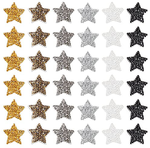 FINGERINSPIRE 36 STÜCKE Stern Hotfix Strass Patches 20 mm 6 Farben Kleine 5 Sterne Nähen Applikationen Patch Harz Strass Aufnäher Zum Aufbügeln Für Kleidung Jacken Hosen Rucksack Reparatur Dekoration