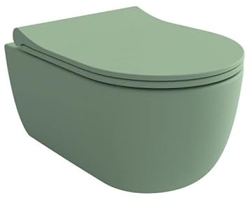 EGO INTERIORS Premium Design | Keramik Hänge-WC | MATTES MINZE-GRÜN | Klo ohne Spülrand | SilentClose-Absenkautomatik WC Sitz | Quick-Release-Scharniere | Wand-WC |grasgrün, smaragdgrün