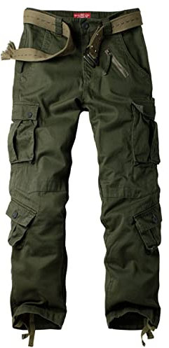 Ycfish Pantalon cargo pour femme - Plusieurs poches - Pantalon de randonnée - Fermeture éclair - Armée - Pantalon d'extérieur - Coupe décontractée - Pantalon cargo, Vert armée., 36