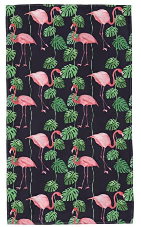 Handtücher mit Flamingos und tropischen Pflanzen, 2er-Set, weiches Handtuch, Gesichtshandtuch, Badezimmer, Küche, Geschirrtücher, 69,8 x 40,6 cm