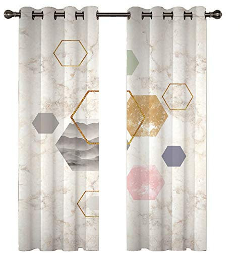 Homxi Rideau Salon 2 Pièces Rideau Occultant Cuisine,2 x 107W x 115H CM,Rideau Occultant Gris Rose Géométrique et Polygone Rideau a Oeillet