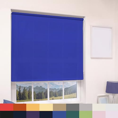 Deluxe Daylight Roller Blinds Light Filtering Premium Fabric Easy Fit Metal Brackets Bedroom Living Room Office Child Safe 160cm Length Trimmable Electric Blue 090cm