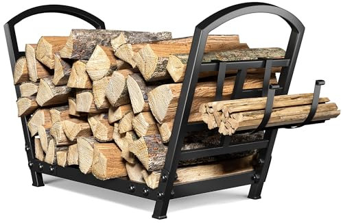 GREENER Kleines Kaminholzregal für den Innenbereich, Holzaufbewahrung für Kamin, robuster Metall-Kaminholzhalter mit abnehmbaren Haltern, hochbelastbar bis 54 kg, Dekoration für den Außenbereich