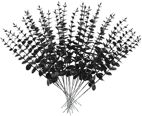 Toripor 20 Stück Künstliche Eukalyptus Zweige, 38CM Fake Eukalyptus Pflanze Blumendeko, Künstliche Pflanzen Trockenblumen Deko für Hochzeit Party Zuhause Garten Tisch Blumen Vasen - Schwarz
