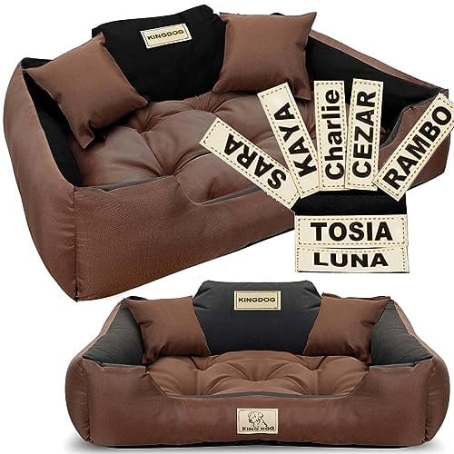 EDANTI Hundebett Hundekissen Katzenbett Personalisiert Hundesofa mit Namen L - XL für große mittelgroße & kleine Hunde (Braun, 130x105)