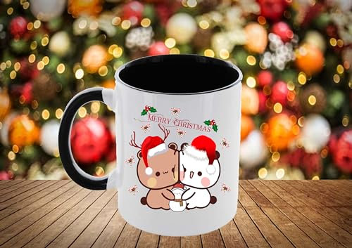 BUBI DUDI Tasse Geschenk idee für Freunde Familie Kollegen Lustig Süß mit text Merry Christmas (Schwarz)