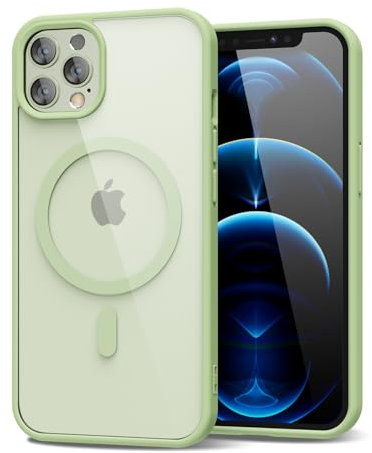 oakxco for iPhone 12 Pro Max Case Clear Magnetic Compatible with Magsafe, Thin Slim Transparent Non Yellowing, Hybrid Soft Silicone Bumper & Hard Plastic Protective Cover for Women, Mint Green