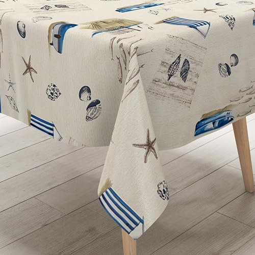 KEVKUS Wachstuch Tischdecke PC132-1 beige maritim Leuchtturm wählbar in eckig, rund und oval - Größe eckig 120x180cm Schnittkante