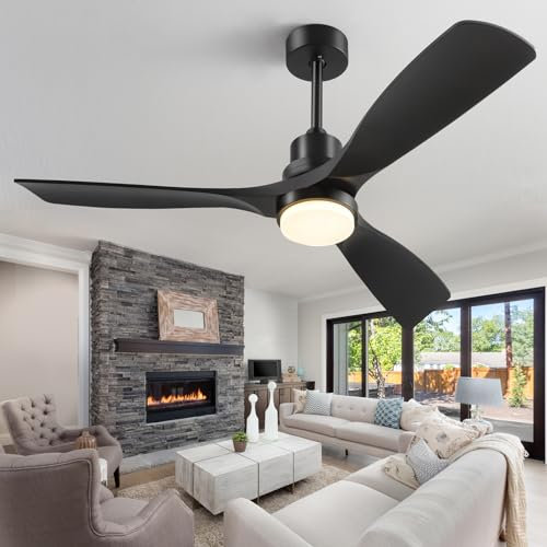 Ventilador de Techo con Luz y Mando a Distancia, Negro Ventiladores de Techo de 132 cm con Lámpara Luz Led con Motor DC, 3 Aspas, 6 Velocidades, Silencioso, Temporizador, para Exterior Dormitorio Saló