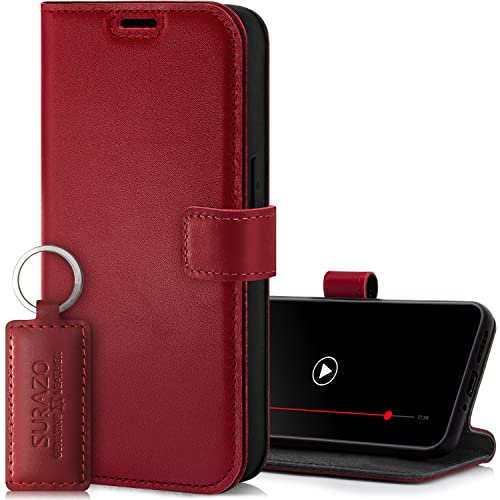 SURAZO Premium Handyhülle für Samsung Galaxy A55 Hülle Leder – Klappbare Echtleder Schutzhülle [Magnet, Kartenfach, RFID Schutz, Standfunktion] Flip Klapphülle Wallet Case Cover Lederhülle (Costa Rot)