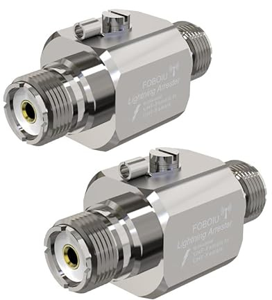 Foboiu Paquete de 2 conectores supresores de rayos coaxiales, protector de sobretensiones para radio HF, RF, VHF, UHF, CB, Jamón, antena de radio bidireccional con doble UHF hembra (SO-239)