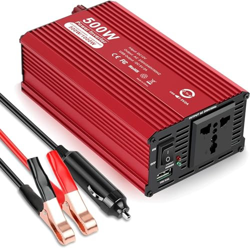 Power Inverter 12V DC zu 110V AC Konverter Auto Stecker Adapter Steckdose mit Schnellladeanschlüssen und 2 AC Steckdosen, 12 Volt Batterie Inverter Auto Zigarettenanzünder
