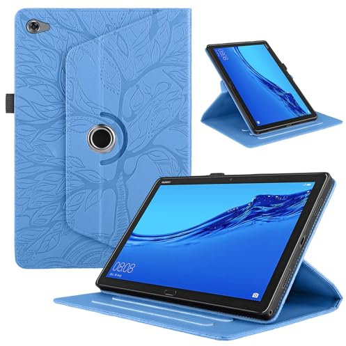 TEDTIKJT Custodia per Huawei MediaPad M5 lite 10.1 Pollice 2018 Tablet Custodia Pelle PU Flip Cover 360°Multi Angolo Ruotabile Supporto Protezione Cover per Huawei MediaPad M5 lite, Blu Albero