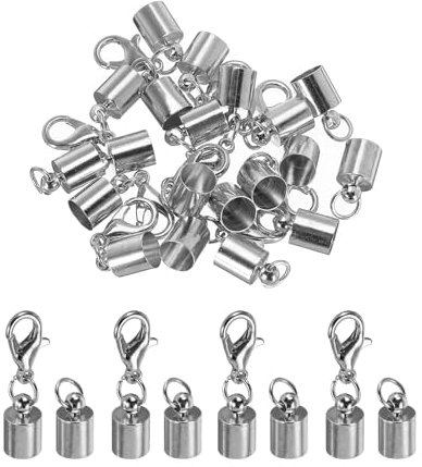 sourcing map 10Pcs Cord End Caps, 5.5mm End Caps Barrel Beads Kumihimo End Caps Iron for Leather Ribbon Clamp Clasp Jewelry Making Necklace Cord DIY Craft (Dark Silver)