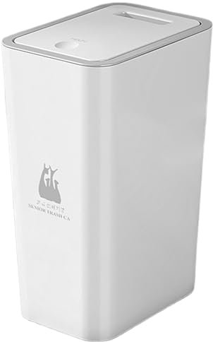 CAKEEYUM Papelera de baño Delgada de 10 litros de plástico Blanco con Tapa Tipo Prensa y Mango con Ranura incorporada Papelera Estrecha para baño Cocina Sala de Estar Oficina 5 x 7 7 x 13 Pulgadas