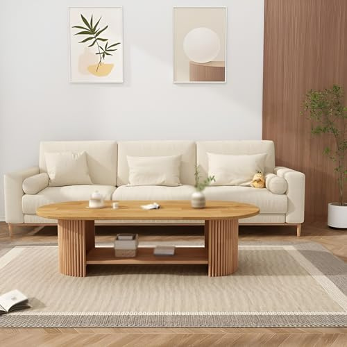 Massivholz Couchtisch rechteckig Wohnzimmer-Beistelltisch,massiver Holztisch Couchtisch für Wohnzimmer, rechteckiger Mitteltisch, Wohnzimmertisch aus Eich(Size:140x60x40cm/2 layers,Color:Holz)