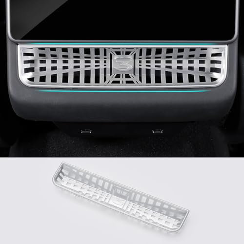 TOPABYTE Lüftungsabdeckung für die Mittelkonsole der Rücksitze für Tesla Model Y Juniper 2025 Model 3 Highland 2024 Schutzkappe für die Lüftungsöffnungen auf der Rückbank Lüftungsgitterschutz, Silber