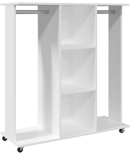 vidaXL Kleiderschrank, Garderobenschrank mit Rollen 2 Kleiderstangen, Schrank mit Stauraum für Schlafzimmer, Garderobe, Modern, Weiß Holzwerkstoff