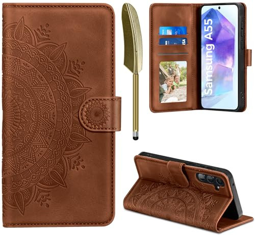 EASDNB Lederhülle für Samsung Galaxy A55 5G Hülle, Handyhülle für Galaxy A55 Flip Wallet PU Leder Case [Kartenfach] [Magnet] [Standfunktion] Prägung Klapphülle Schutzhülle für Samsung A55,Dunkelorange