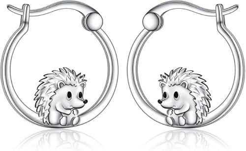 Igel-Ohrringe aus Sterlingsilber, süße Igel-Creolen, Tierschmuck, Geschenke für Frauen und Töchter