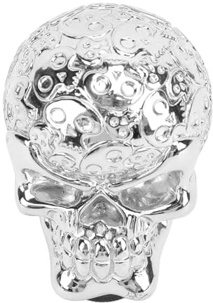 aqxreight Totenkopf-Schaltknauf, Plattiert, Auto-Schalthebelkopf, Kunstharz-Schaltknauf für die Meisten Manuellen Automatikgetriebe, Autos, Innenausstattung (SILVER)